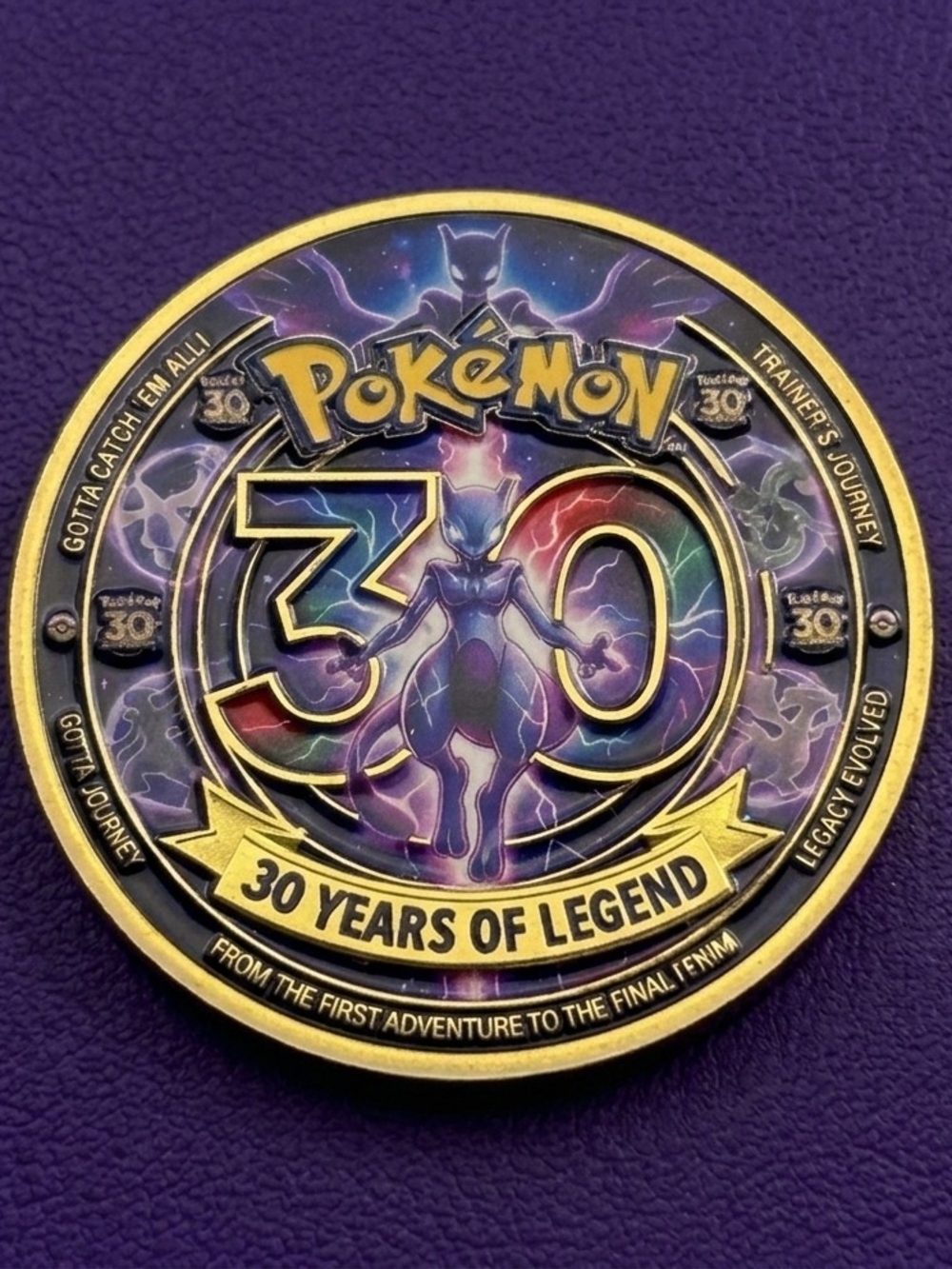 Pokemon Mewtwo Gold Plated Colorized 30th Anniversary Coin NEW